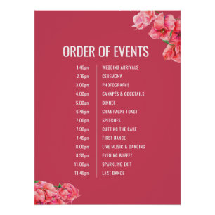 Poster Bougainvilliers rouges mariage ordre des événement