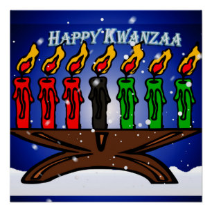 Poster Bougie Kwanzaa Kinara avec neige et salut