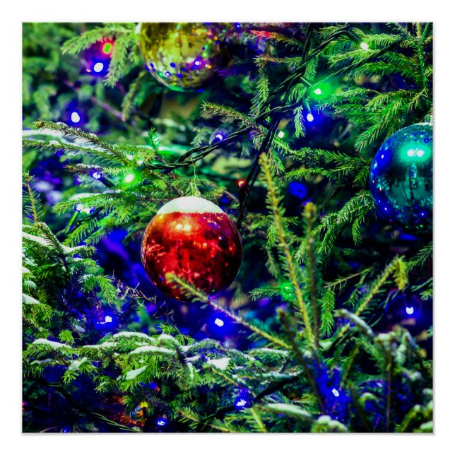 Poster Boule rouge arbre de Noël vert (Devant)