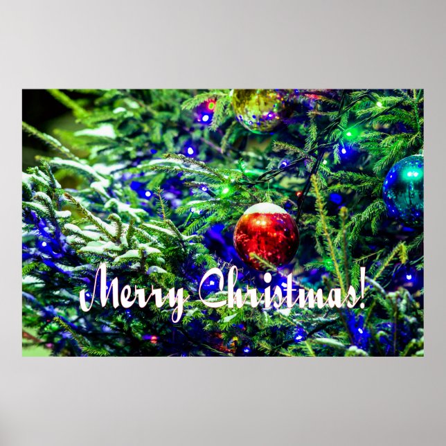 Poster Boule rouge arbre de Noël vert (Devant)