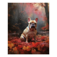 Bouledogue français dans les feuilles d'automne qu
