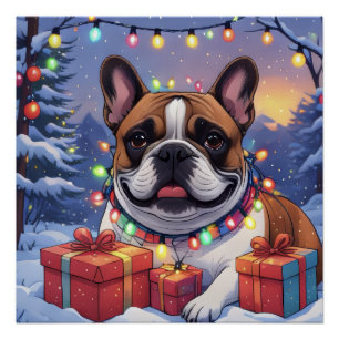 Poster Bouledogue français French Bulldog Noël