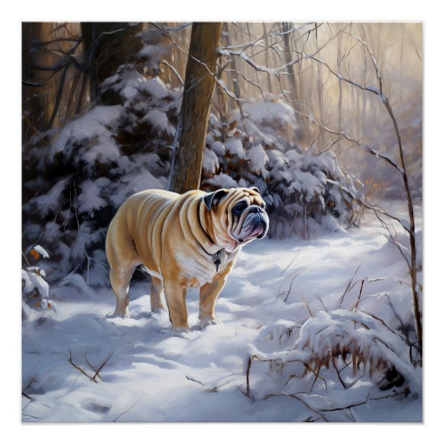 Poster Bouledogue Noël Laissé Tomber La Neige Brossé (Devant)
