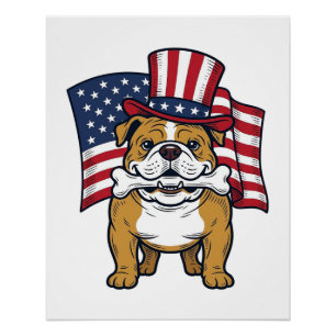 Poster Bouledogue Patriotique Avec Drapeau Vector Design_