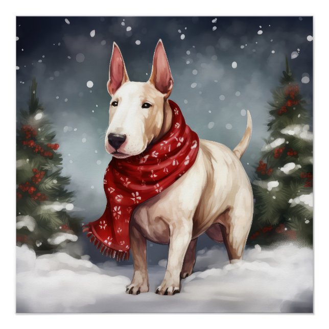 Poster Bouledogue Terrier dans la neige de Noël  (Devant)