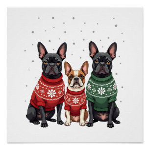 Poster Bouledogues français de Noël Xmas Frenchie Chien 2