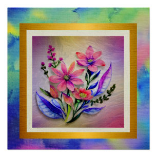 Poster Bouquet d'aquarelle, Arrière - plan coloré