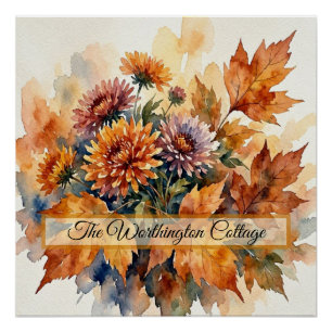 Poster Bouquet d'aquarelle de chrysanthème d'automne et d