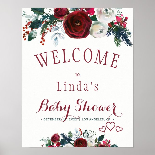Poster Bouquet de bébé de douche d'hiver à l'aquarelle ro (Devant)