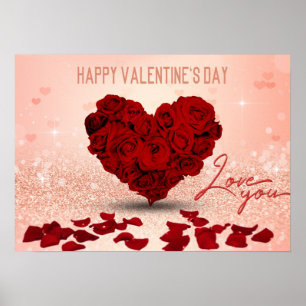 Poster Bouquet de coeur du Rose de la Saint-Valentin - Po