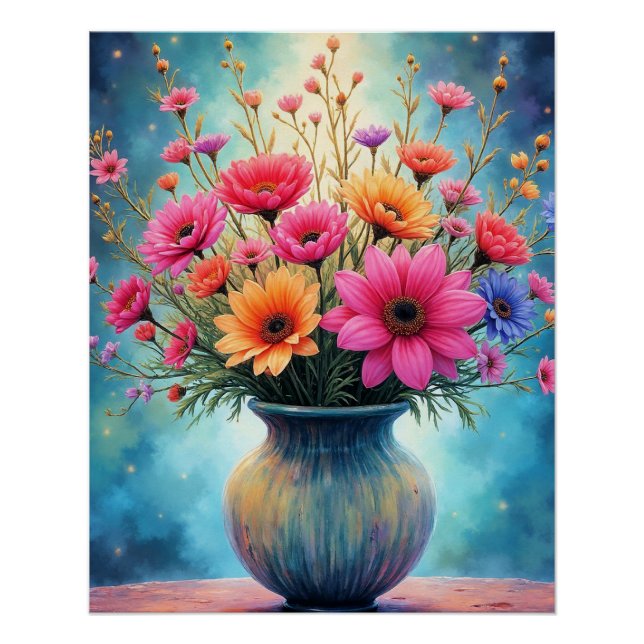Poster Bouquet de fleurs colorées (Devant)