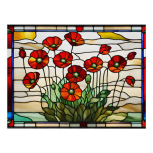 Poster Bouquet de fleurs de pavot rouge en verre