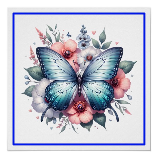 Poster Bouquet de fleurs papillon vibrant Art-96283 (Devant)