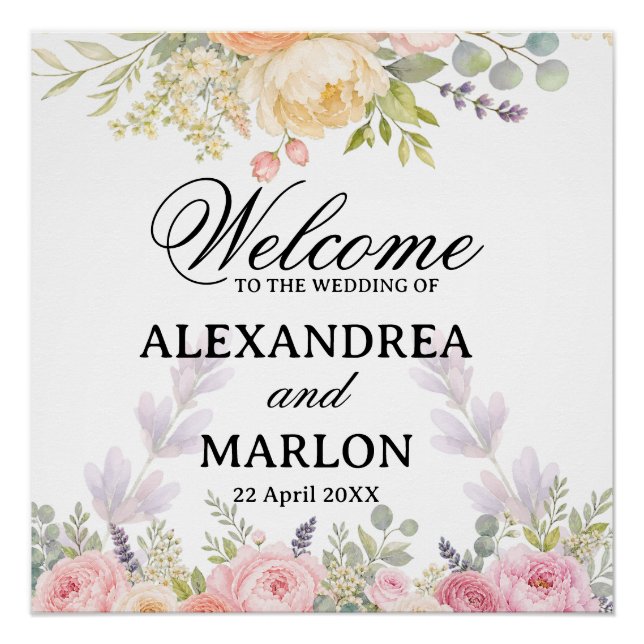Poster Bouquet de jardin fleuri à l'aquarelle douce pour  (Devant)