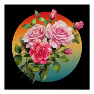 POSTER BOUQUET DE ROSE FLEUR ROSES FLORAUX VINTAGE