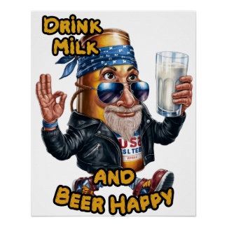 Poster Bouteille de bière drôle et colorée sur une