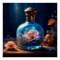 Bouteille de parfum bleu floral