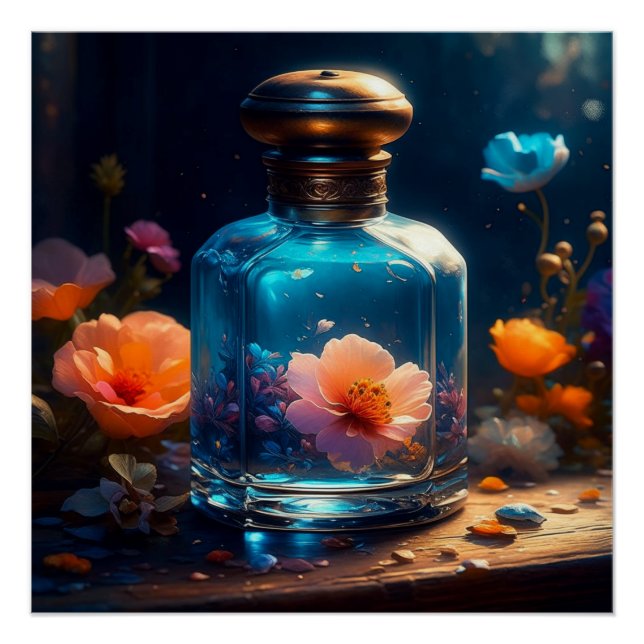 Poster Bouteille de Parfum Floral (Devant)