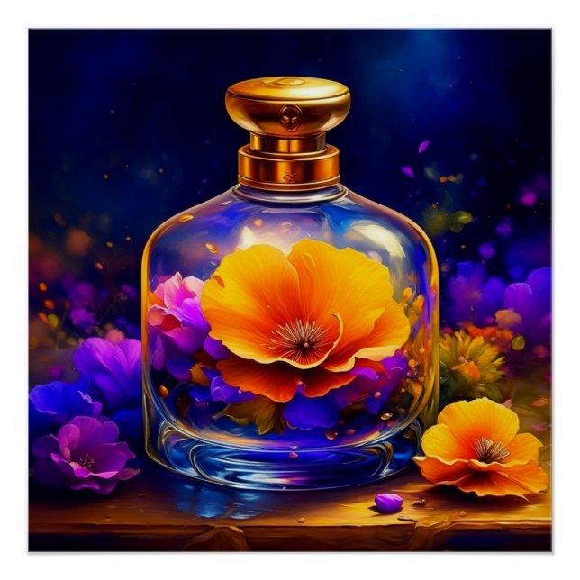 Poster Bouteille de parfum orange violet (Devant)