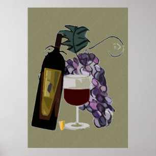 Poster Bouteille de vin dans les raisins
