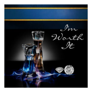 Poster Bouteilles de parfum et diamants Je suis digne