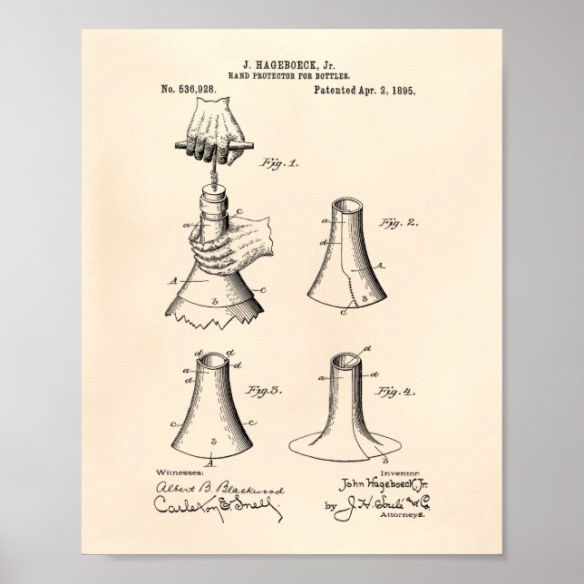 Poster Bouteilles protectrices à la main 1895 Brevet Art  (Devant)
