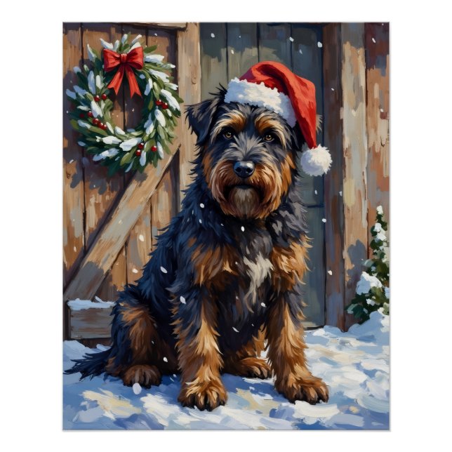 Poster Bouvier des Flandres Noël Ferme enneigée (Devant)