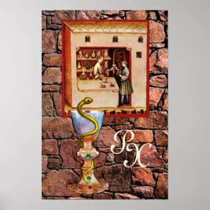 Poster BOWL OF HYGEIA MONOGRAM Medicine, Pharmacie