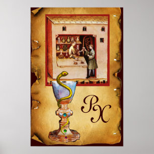 Poster BOWL OF HYGEIA MONOGRAM Medicine, Pharmacie