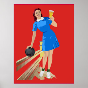 Poster Bowling, Bière, Amusant