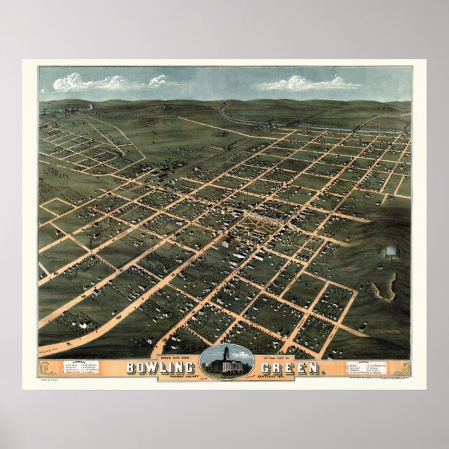 Poster Bowling Green, KY Carte panoramique - 1871 (Devant)