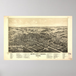 Poster Bowling Green Ohio 1888 Antique carte panoramique