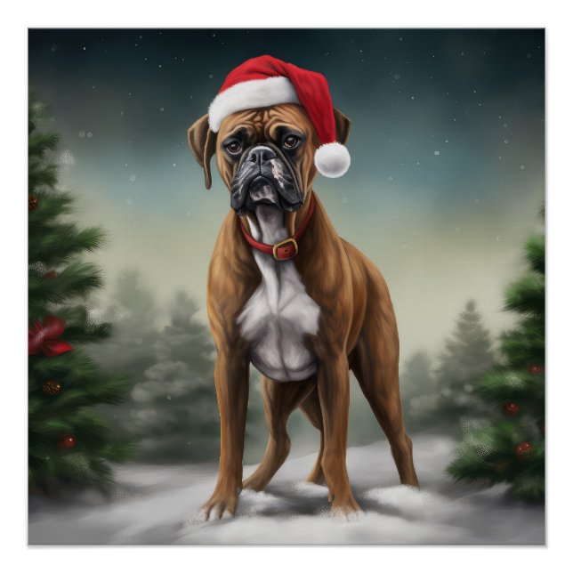 Poster Boxer dans la neige de Noël (Devant)
