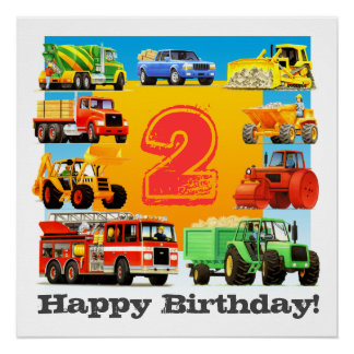 Poster Boy's 2nd Happy Birthday Custom Construction Camio