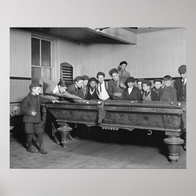 Poster Boys Shooting Pool, 1909. Photo vintage (Devant)