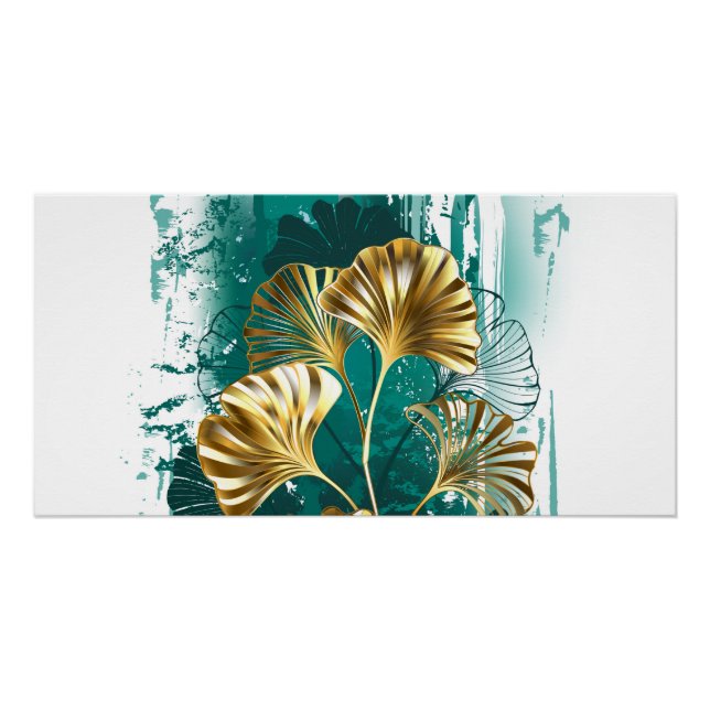 Poster Branche avec Feuilles d'or Ginko Biloba (Devant)