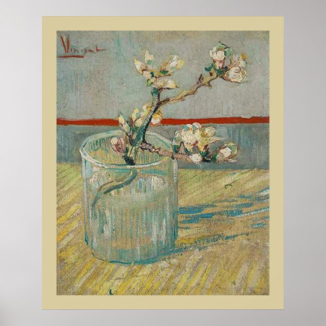 Poster Branche d'amande en fleurs par Vincent van Gogh (Devant)