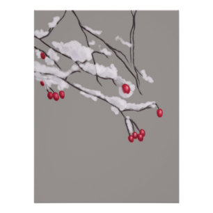 Poster Branches De Baies D'Hiver Couvertes De Neige