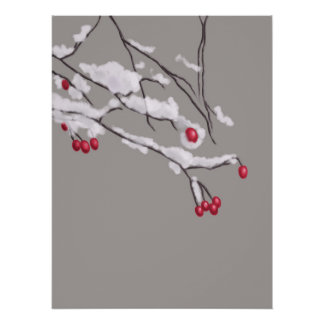 Poster Branches De Baies D'Hiver Couvertes De Neige