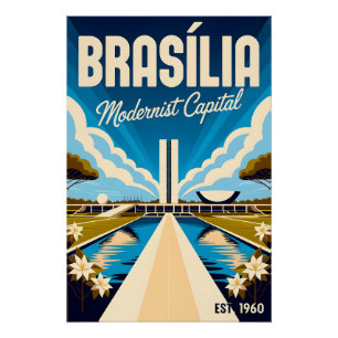 Poster Brasília Vintage Brésil Capitale Moderniste Rétro 