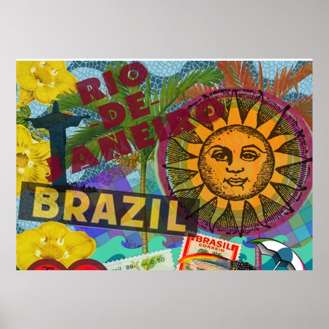 Poster Brazil Rio de Janiero Sun Travel Colorful Art (Devant)