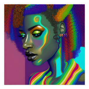 Poster Brenda Queen Rainbow Cute Hair Black Melanin Afro