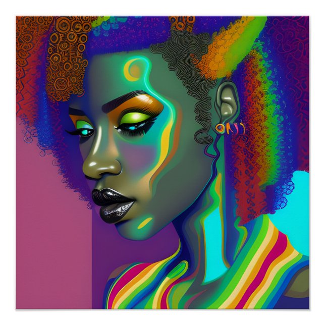 Poster Brenda Queen Rainbow Cute Hair Black Melanin Afro (Devant)