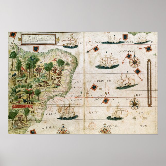 Poster Brésil de l'Atlas Miller par Pedro Reinel (Devant)