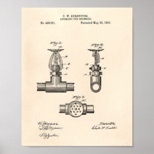 Poster Brevet Automatique Fire Sprinkler 1893 - Vieux Poi