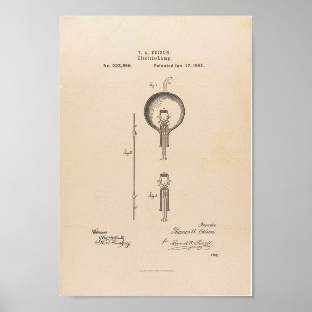 Poster / Brevet d'ampoule légère Edison (Devant)