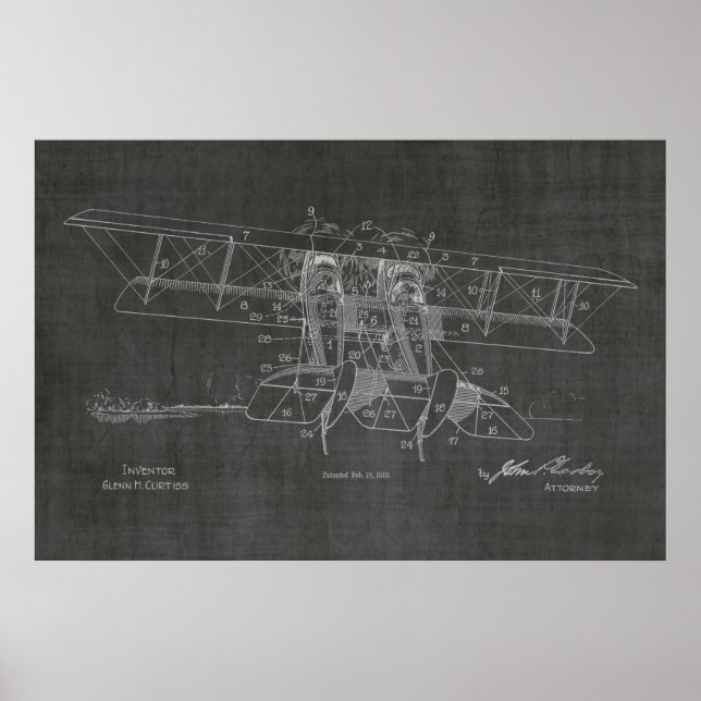 Poster Brevet d'Art Biplane 1919 Imprimer (Devant)