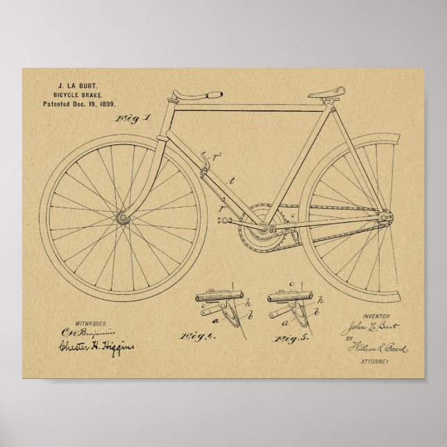 Poster Brevet d'art de 1899 pour freins à bicyclette Impr (Devant)