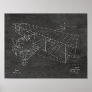 Poster Brevet d'avion Biplane 1918 Imprimer
