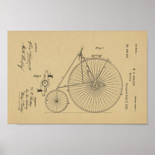 Poster Brevet de bicyclette Vintage haute roue de 1885